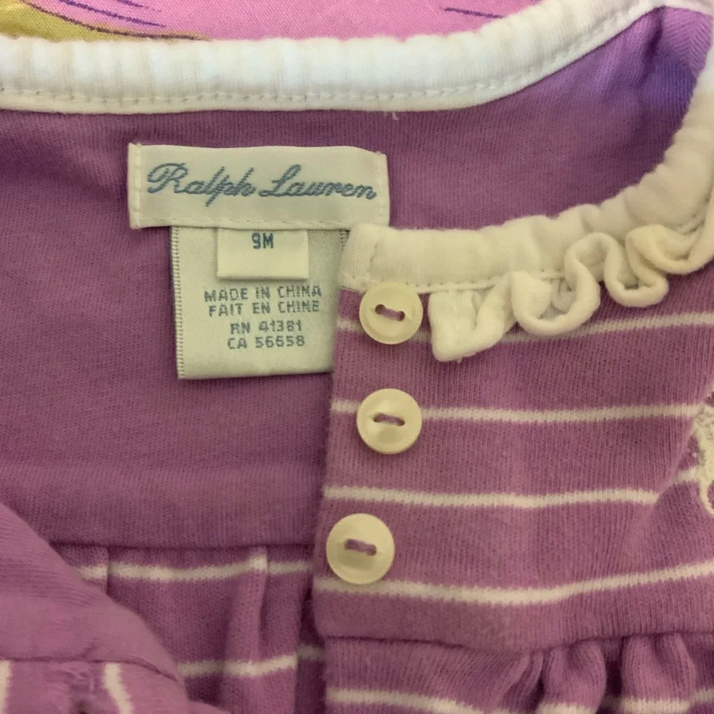 EUC RALPH LAUREN  Purple/White Stripe  Coverall Jumpsuit Baby Girl